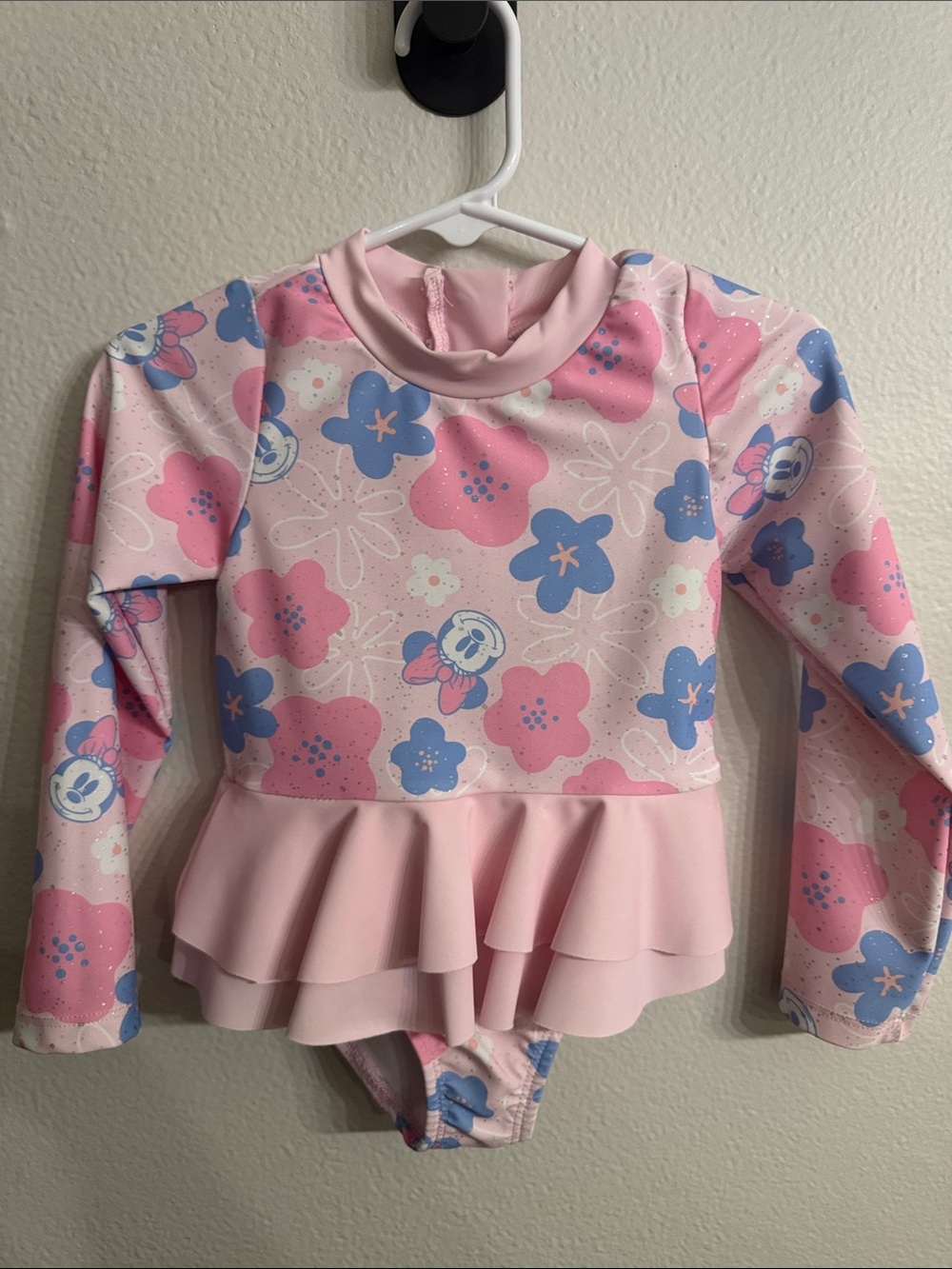 Disney Girls' Long-Sleeve Floral Peplum Swimsuit - Pink